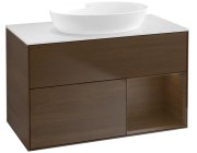 Тумба під раковину Villeroy & Boch Finion 100х50,1 см із підсвічуванням МДФ шпон волоського горіха/скло біле матове FA21GNGN