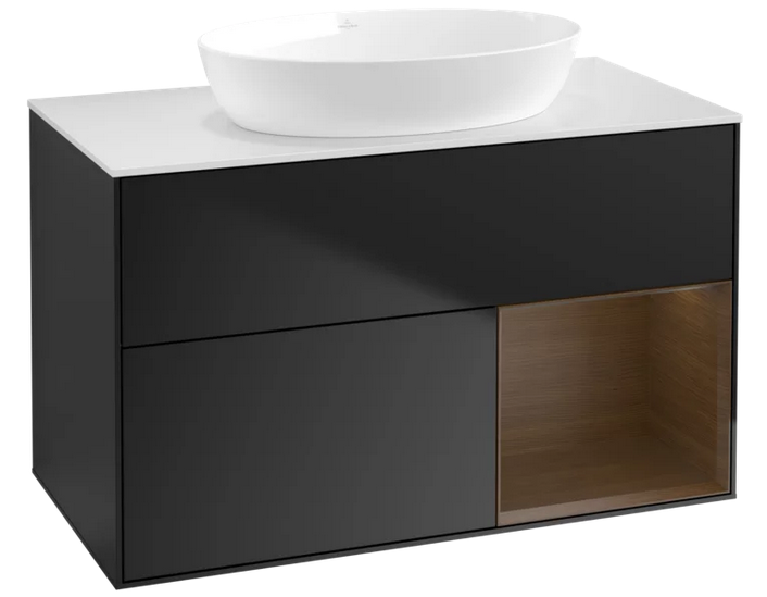 Тумба під раковину Villeroy & Boch Finion 100х50,1 см із підсвічуванням МДФ чорний матовий лак/скло біле матове FA21GNPD