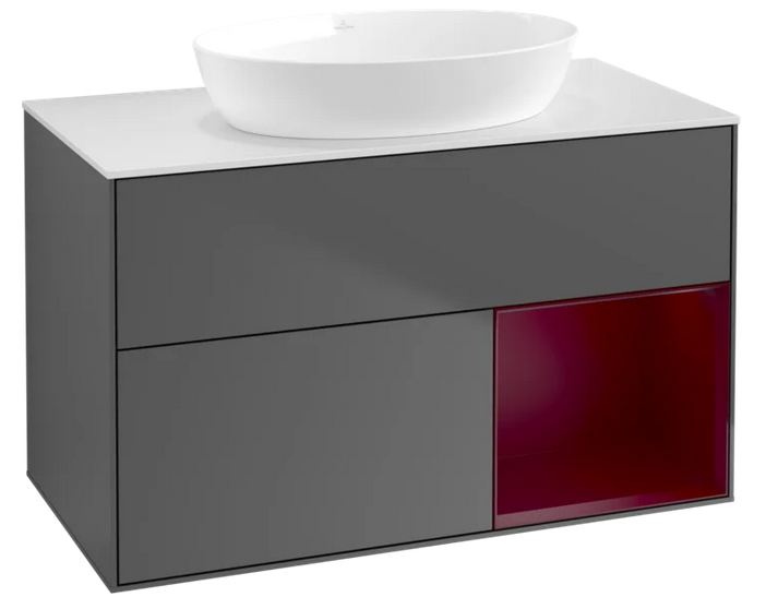 Тумба під раковину Villeroy & Boch Finion 100х50,1 см з підсвічуванням антрацит матовий лак/скло біле матове FA21HBGK