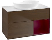 Тумба под раковину Villeroy & Boch Finion 100х50,1 см с подсветкой МДФ шпон грецкого ореха/стекло белое матовое FA21HBGN