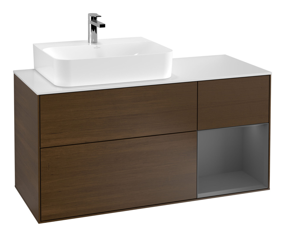 Тумба під раковину Villeroy & Boch Finion 120х50,1 см із підсвічуванням МДФ шпон волоського горіха/скло біле матове G151GKGN