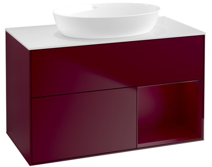 Тумба під раковину Villeroy & Boch Finion 100х50,1 см з підсвічуванням МДФ півонія матовий лак/скло біле матове FA21HBHB