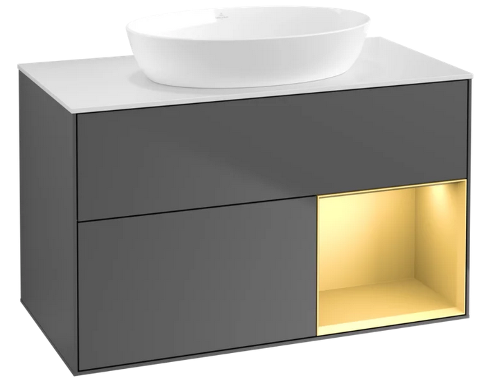 Тумба під раковину Villeroy & Boch Finion 100х50,1 см з підсвічуванням антрацит матовий лак/скло біле матове FA21HFGK