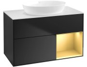 Тумба под раковину Villeroy & Boch Finion 100х50,1 см с подсветкой МДФ черный матовый лак/стекло белое матовое FA21HFPD