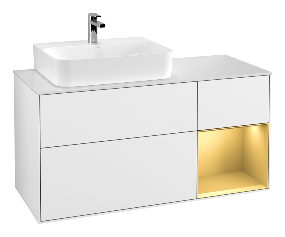 Тумба под раковину Villeroy & Boch Finion 120х50,1 см с подсветкой МДФ глянцевый белый лак/стекло белое матовое G151HFGF