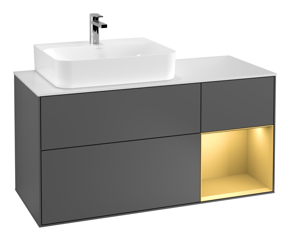 Тумба под раковину Villeroy & Boch Finion 120х50,1 см с подсветкой МДФ антрацит матовый лак/стекло белое матовое G151HFGK