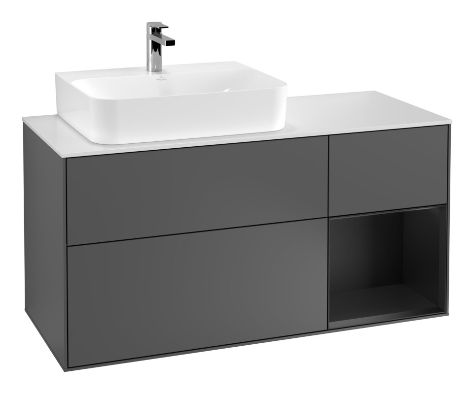 Тумба під раковину Villeroy & Boch Finion 120х50,1 см із підсвічуванням МДФ антрацит матовий лак/скло біле матове G151PDGK