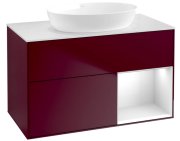 Тумба під раковину Villeroy & Boch Finion 100х50,1 см з підсвічуванням МДФ півонія матовий лак/скло біле матове FA21GFHB