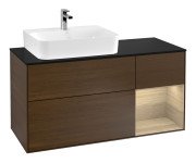 Тумба під раковину Villeroy & Boch Finion 120х50,1 см із підсвічуванням МДФ шпон волоського горіха/скло чорне матове F152PCGN