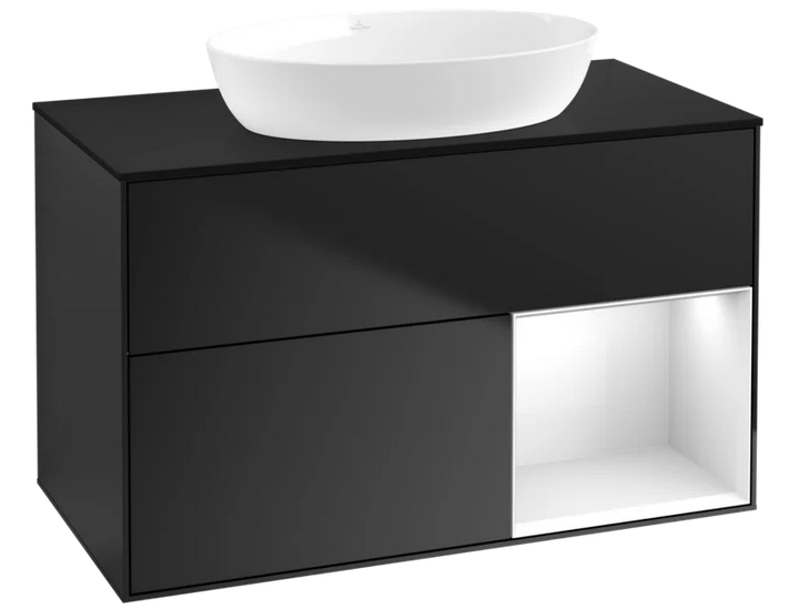 Тумба под раковину Villeroy & Boch Finion 100х50,1 см с подсветкой МДФ черный матовый лак/стекло черное матовое FA22GFPD
