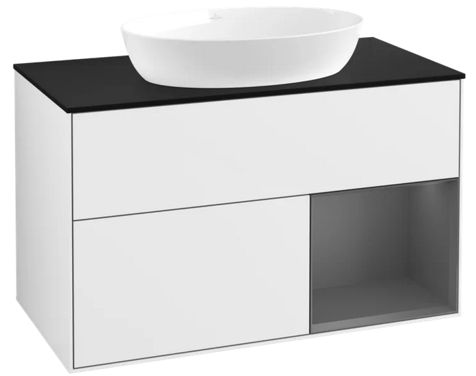 Тумба под раковину Villeroy & Boch Finion 100х50,1 см с подсветкой МДФ глянцевый белый лак/стекло черное матовое FA22GKGF