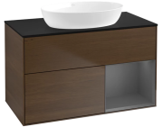 Тумба под раковину Villeroy & Boch Finion 100х50,1 см с подсветкой МДФ шпон грецкого ореха/стекло черное матовое FA22GKGN