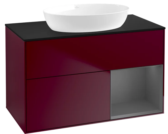 Тумба під раковину Villeroy & Boch Finion 100х50,1 см з підсвічуванням МДФ півонія матовий лак/скло чорне матове FA22GKHB