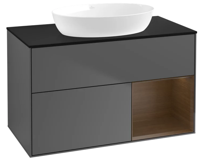 Тумба під раковину Villeroy & Boch Finion 100х50,1 см із підсвічуванням МДФ антрацит матовий лак/скло чорне матове FA22GNGK
