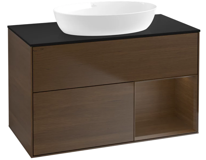 Тумба под раковину Villeroy & Boch Finion 100х50,1 см с подсветкой МДФ шпон грецкого ореха/стекло черное матовое FA22GNGN