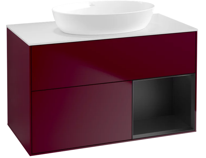 Тумба под раковину Villeroy & Boch Finion 100х50,1 см с подсветкой МДФ пион матовый лак/стекло белое матовое FA21PDHB