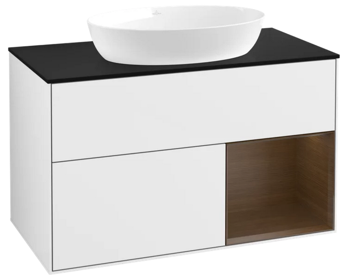 Тумба під раковину Villeroy & Boch Finion 100х50,1 см із підсвічуванням МДФ білий матовий лак/скло чорне матове FA22GNMT