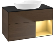 Тумба під раковину Villeroy & Boch Finion 100х50,1 см з підсвічуванням МДФ шпон волоського горіха/скло чорне матове FA22HFGN