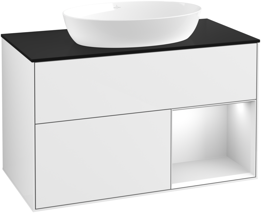 Тумба под раковину Villeroy & Boch Finion 100х50,1 см с подсветкой МДФ глянцевый белый лак/стекло черное матовое FA22MTGF