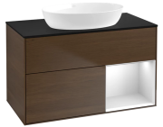 Тумба под раковину Villeroy & Boch Finion 100х50,1 см с подсветкой МДФ шпон грецкого ореха/стекло черное матовое FA22MTGN