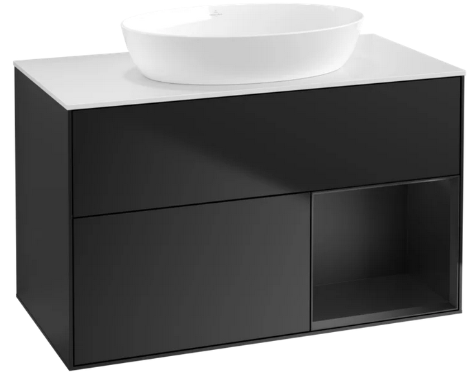 Тумба під раковину Villeroy & Boch Finion 100х50,1 см із підсвічуванням МДФ чорний матовий лак/скло біле матове FA21PDPD