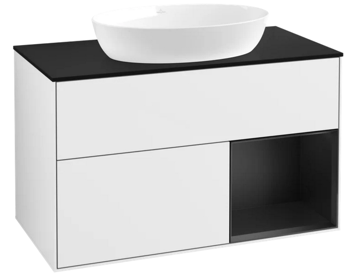 Тумба под раковину Villeroy & Boch Finion 100х50,1 см с подсветкой МДФ глянцевый белый лак/стекло черное матовое FA22PDGF
