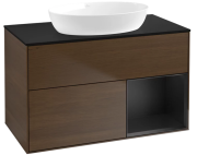 Тумба под раковину Villeroy & Boch Finion 100х50,1 см с подсветкой МДФ шпон грецкого ореха/стекло черное матовое FA22PDGN