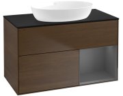 Тумба под раковину Villeroy & Boch Finion 100х50,1 см с подсветкой МДФ шпон грецкого ореха/стекло черное матовое FA22GKGN