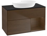 Тумба під раковину Villeroy & Boch Finion 100х50,1 см з підсвічуванням МДФ шпон волоського горіха/скло чорне матове FA22GNGN