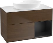 Тумба під раковину Villeroy & Boch Finion 100х50,1 см із підсвічуванням МДФ шпон волоського горіха/скло біле матове FA21PDGN