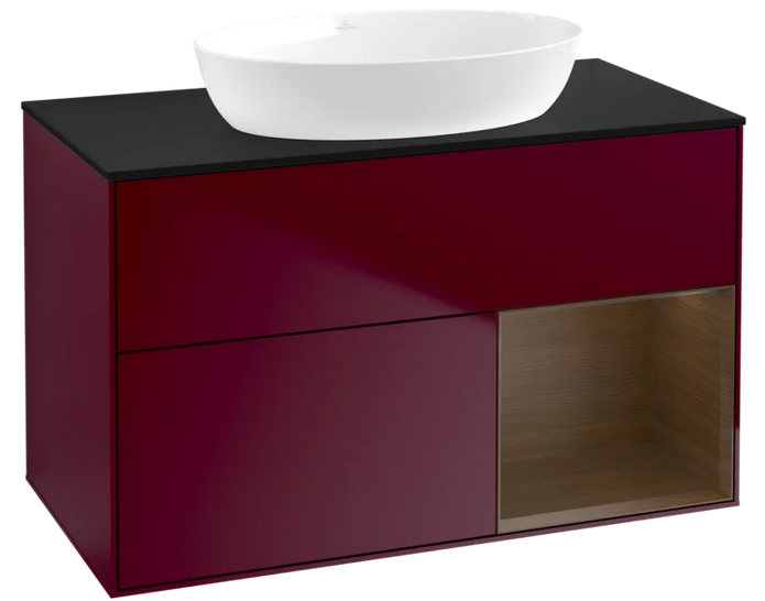 Тумба під раковину Villeroy & Boch Finion 100х50,1 см з підсвічуванням МДФ півонія матовий лак/скло чорне матове FA22GNHB