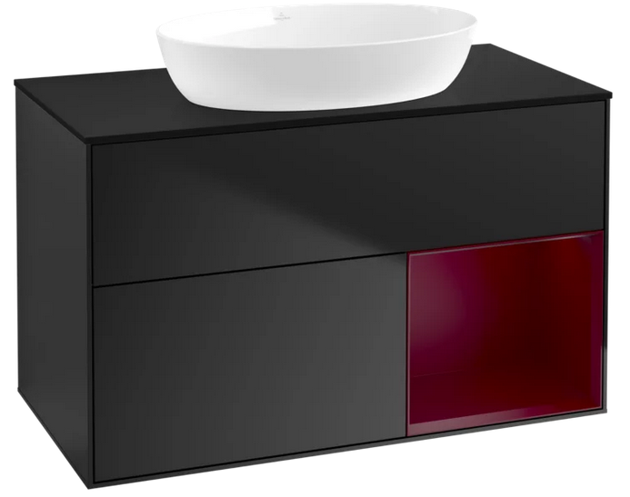Тумба під раковину Villeroy & Boch Finion 100х50,1 см із підсвічуванням МДФ чорний матовий лак/скло чорне матове FA22HBPD