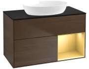 Тумба під раковину Villeroy & Boch Finion 100х50,1 см з підсвічуванням МДФ шпон волоського горіха/скло чорне матове FA22HFGN