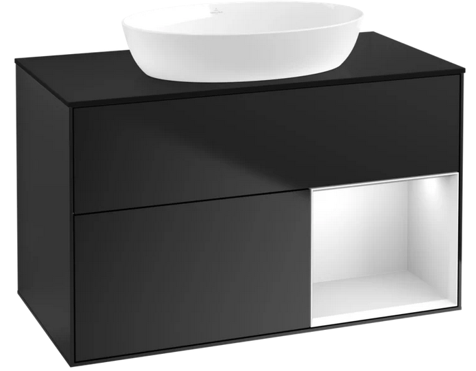 Тумба під раковину Villeroy & Boch Finion 100х50,1 см із підсвічуванням МДФ чорний матовий лак/скло чорне матове FA22MTPD