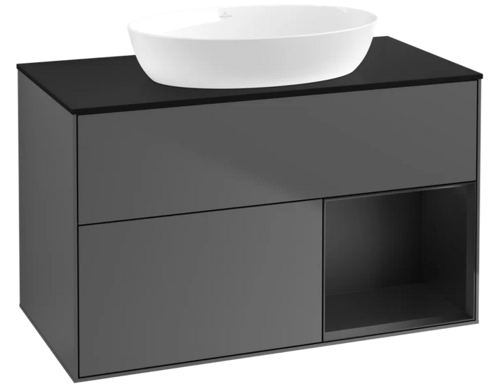 Тумба під раковину Villeroy & Boch Finion 100х50,1 см із підсвічуванням МДФ антрацит матовий лак/скло чорне матове FA22PDGK