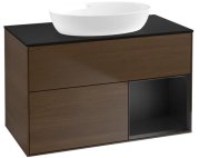 Тумба під раковину Villeroy & Boch Finion 100х50,1 см з підсвічуванням МДФ шпон волоського горіха/скло чорне матове FA22PDGN