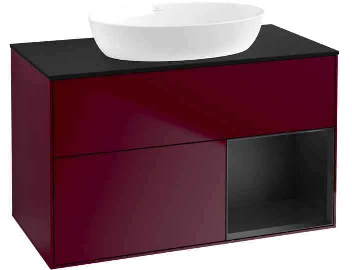 Тумба під раковину Villeroy & Boch Finion 100х50,1 см з підсвічуванням МДФ півонія матовий лак/скло чорне матове FA22PDHB