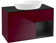 Тумба під раковину Villeroy & Boch Finion 100х50,1 см з підсвічуванням МДФ півонія матовий лак/скло чорне матове FA22PDHB
