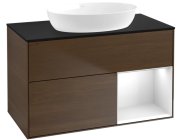 Тумба под раковину Villeroy & Boch Finion 100х50,1 см с подсветкой МДФ шпон грецкого ореха/стекло черное матовое FA22GFGN