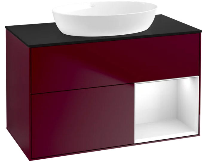 Тумба під раковину Villeroy & Boch Finion 100х50,1 см з підсвічуванням МДФ півонія матовий лак/скло чорне матове FA22GFHB