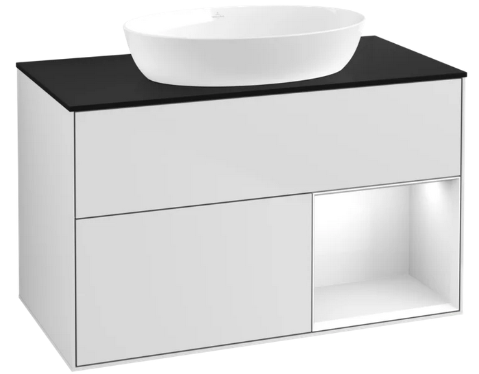 Тумба під раковину Villeroy & Boch Finion 100х50,1 см із підсвічуванням МДФ білий матовий лак/скло чорне матове FA22GFMT