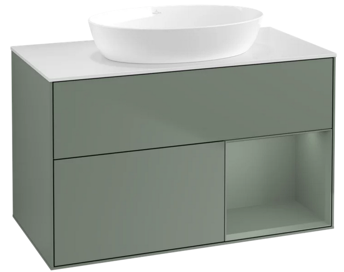 Тумба под раковину Villeroy & Boch Finion 100х50,1 см с подсветкой МДФ оливковый матовый лак/стекло белое матовое FA21GMGM