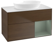 Тумба под раковину Villeroy & Boch Finion 100х50,1 см с подсветкой МДФ шпон грецкого ореха/стекло белое матовое FA21GMGN