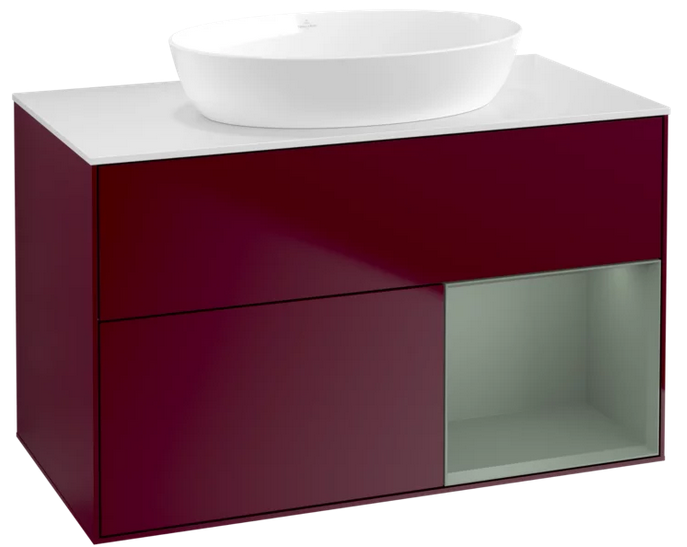 Тумба под раковину Villeroy & Boch Finion 100х50,1 см с подсветкой МДФ пион матовый лак/стекло белое матовое FA21GMHB