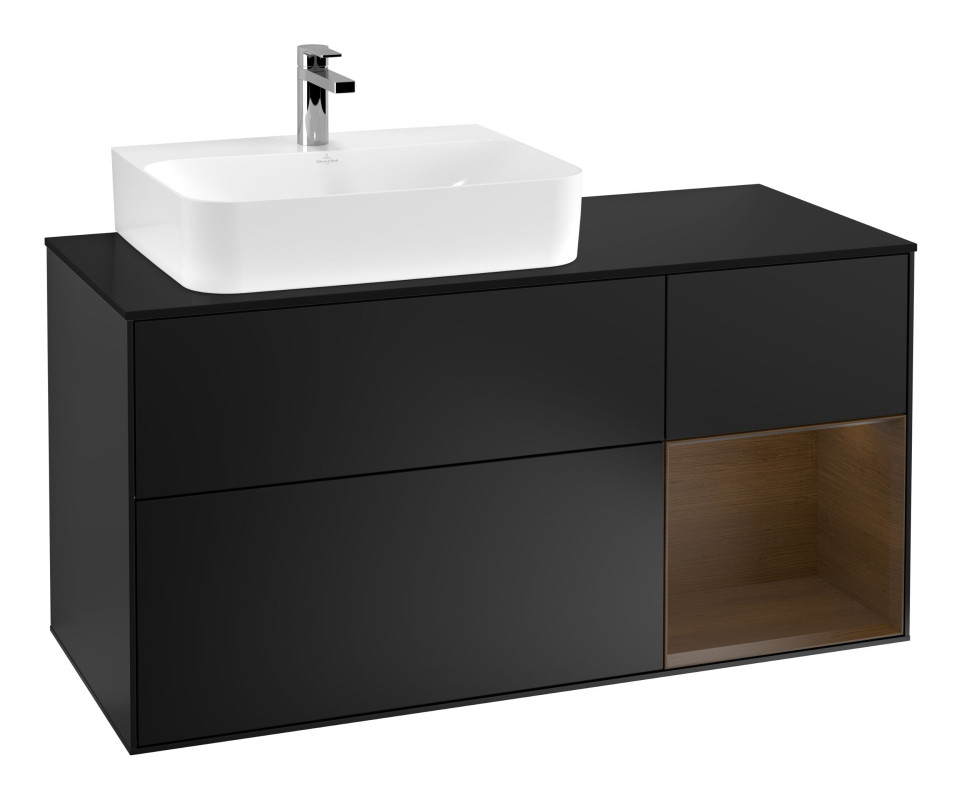Тумба под раковину Villeroy & Boch Finion 120х50,1 см с подсветкой МДФ черный матовый лак/стекло черное матовое G152GNPD