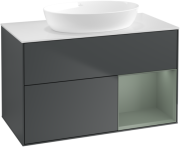 Тумба под раковину Villeroy & Boch Finion 100х50,1 см с подсветкой МДФ темно-синий матовый лак/стекло белое матовое FA21GMHG