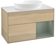 Тумба под раковину Villeroy & Boch Finion 100х50,1 см с подсветкой МДФ шпон дуба/стекло белое матовое FA21GMPC