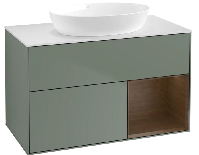 Тумба под раковину Villeroy & Boch Finion 100х50,1 см с подсветкой МДФ оливковый матовый лак/стекло белое матовое FA21GNGM