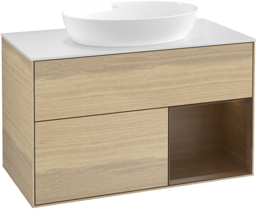 Тумба под раковину Villeroy & Boch Finion 100х50,1 см с подсветкой МДФ шпон дуба/стекло белое матовое FA21GNPC