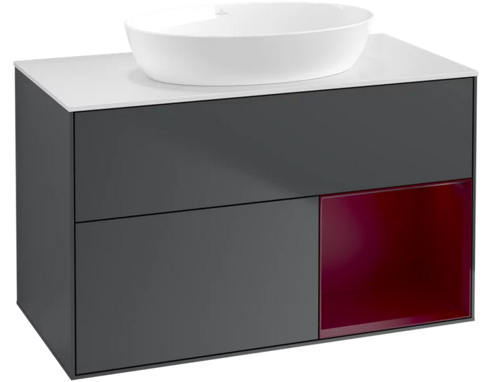 Тумба під раковину Villeroy & Boch Finion 100х50,1 см із підсвічуванням МДФ темно-синій матовий лак/скло біле матове FA21HBHG